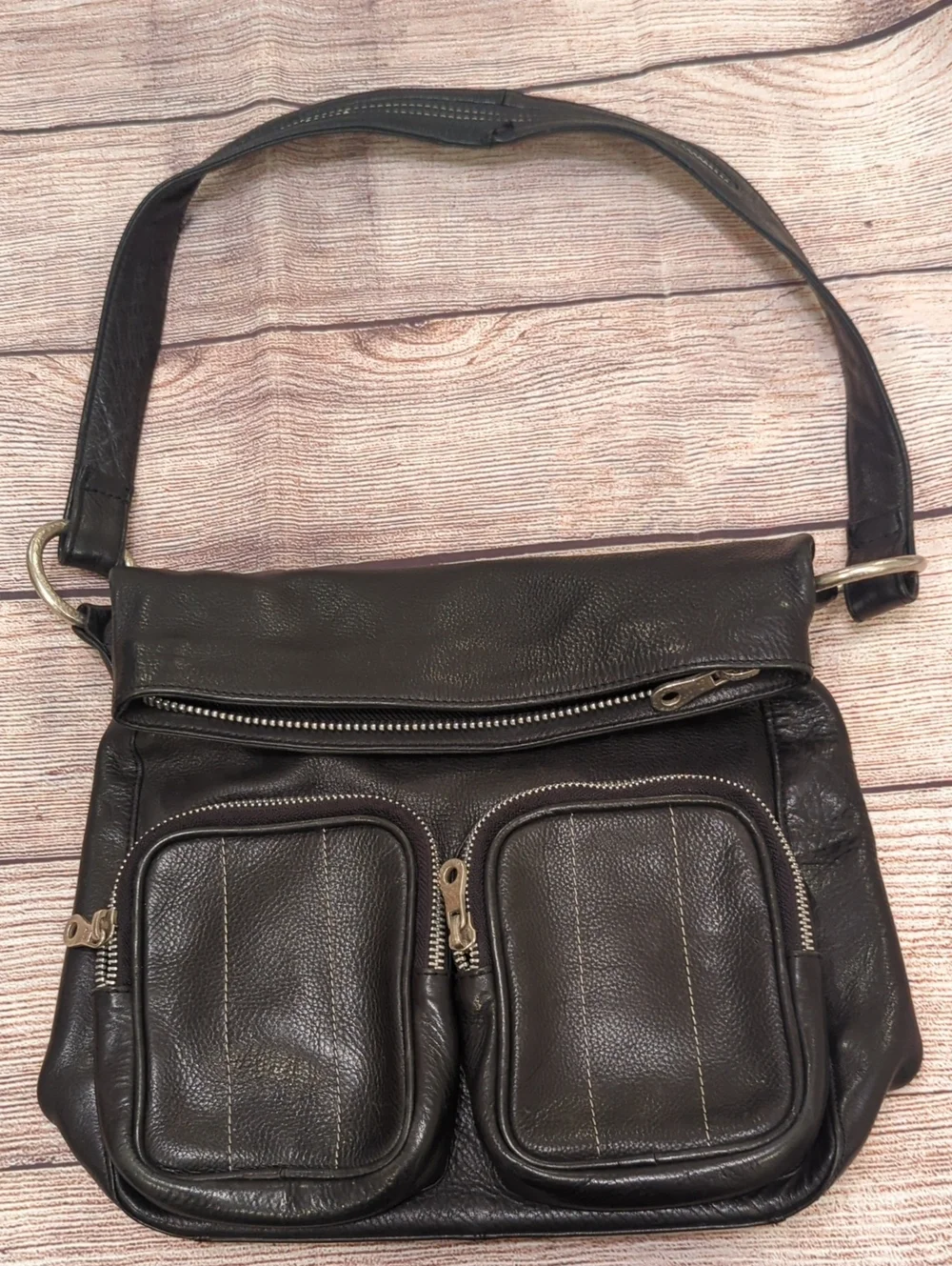 Vintage Y2K Armani Exchange Black Leather Shoulder Bag - Classic Everyday Carry
